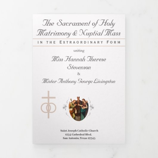 The Refined Catholic Pale Pink Wedding Dreifach-gefaltete Programmkarte (Cover)