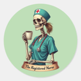 The Registered Nurse Skeleton – Coffee & Care Runder Aufkleber
