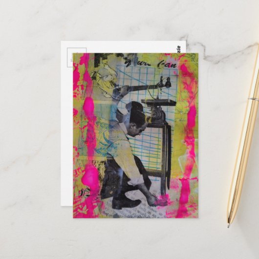 The Retro Working Men Mixed Media Collage Postkarte (Vorderseite/Rückseite Beispiel)