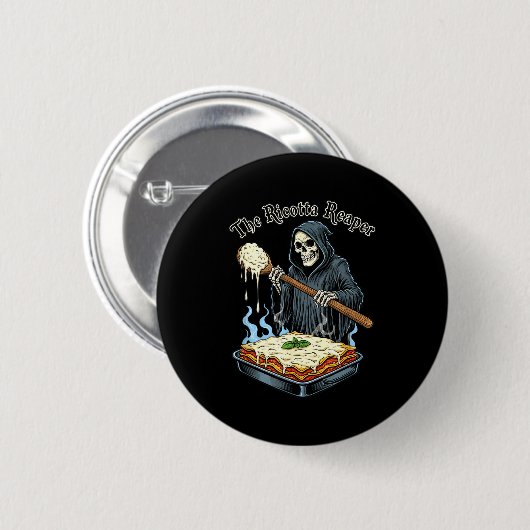 The Ricotta Reaper Funny Italian Halloween Lasagna Button (Vorne & Hinten)