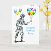 The Robot and the Balloons' Birthday Party Karte (Gelbe Blume)