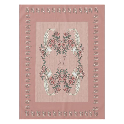 The Romance of Silk w/Monogram Peach 52" x 70" Tischdecke (Vorderseite)