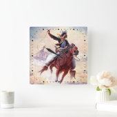 The Roping 1914 Range Cowboy William R Leigh Quadratische Wanduhr (Zuhause)
