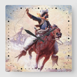 The Roping 1914 Range Cowboy William R Leigh Quadratische Wanduhr