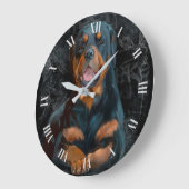 The Rottweiler is lying on the floor large clock Große Wanduhr (Winkel)