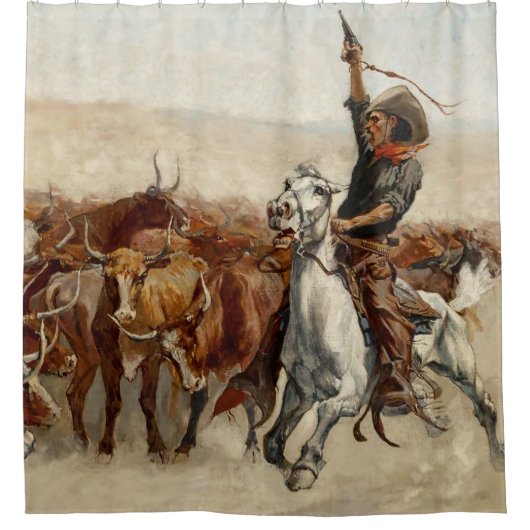 The Roundup Western Art von Frederic Remington Duschvorhang (Vorderseite)