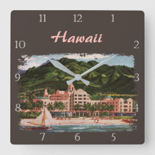 The Royal Hawaiian Hotel Custom Quadratische Wanduhr