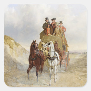 The Royal Mail Coach on the Road, 1841 (Öl auf Pfa Quadratischer Aufkleber
