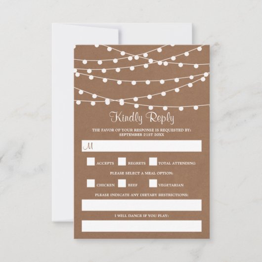 The Rustic Kraft String Lights Wedding Collection RSVP Karte (Vorderseite)