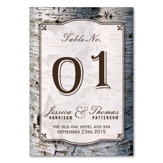 The Rustic Silver Birch Tree Wedding Collection 01 Tischnummer (Rückseite)