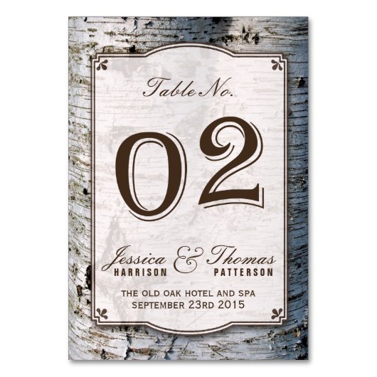 The Rustic Silver Birch Tree Wedding Collection 02 Tischnummer (Rückseite)