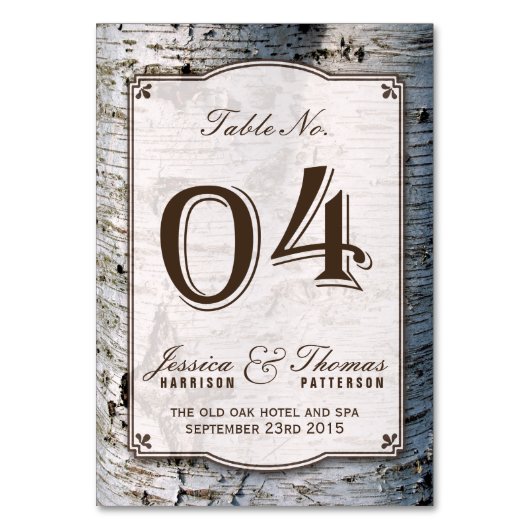 The Rustic Silver Birch Tree Wedding Collection 04 Tischnummer (Vorderseite)