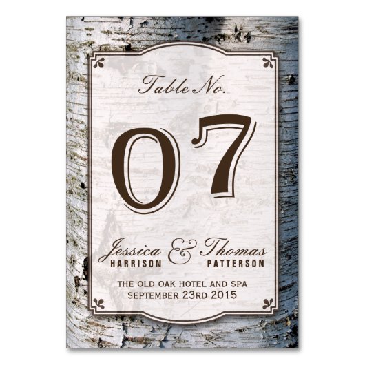 The Rustic Silver Birch Tree Wedding Collection 07 Tischnummer (Rückseite)