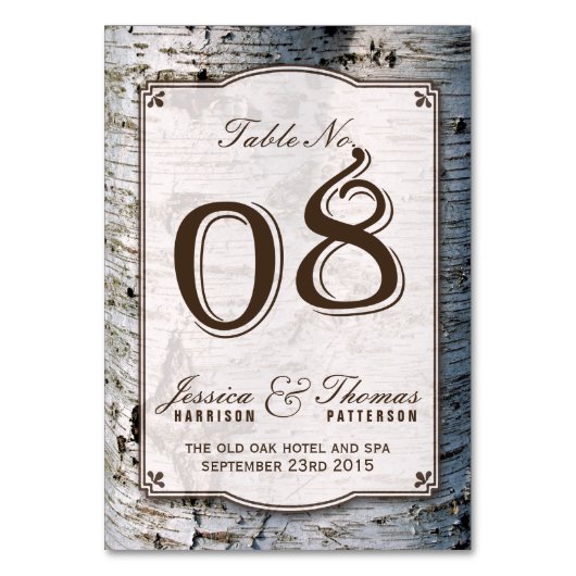 The Rustic Silver Birch Tree Wedding Collection 08 Tischnummer (Rückseite)
