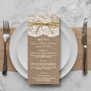 The Rustic Twine Bow Wedding Collection - Menü Menükarte