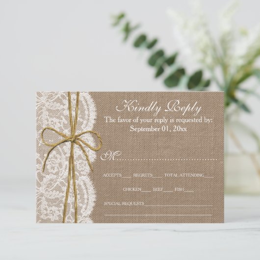 The Rustic Twine Bow Wedding Collection - UAWG RSVP Karte (Stehend Vorderseite)