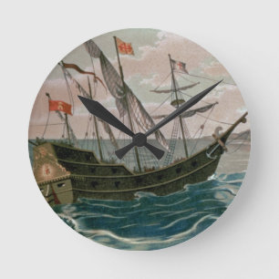 The Santa Maria Approaching the Coast of the New W Runde Wanduhr