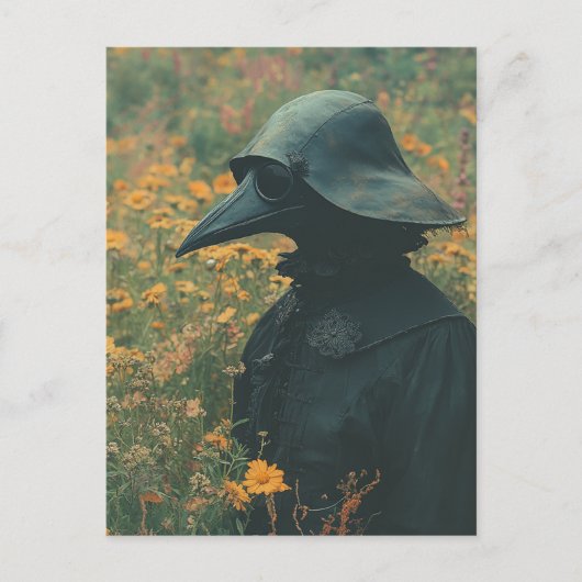 The Scary Plague Doctor in the Retro Meadow Postkarte (Vorderseite)