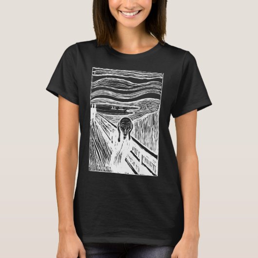 The Scream by Edvard Munch – White Line Art T-Shirt (Vorderseite)