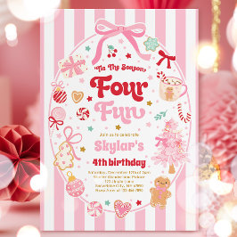 The Season Four Fun Christmas Bow 4th Birthday Einladung