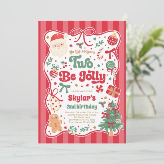 The Season Two Be Jolly Christmas Bow 2nd Birthday Einladung (Stehend Vorderseite)