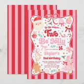 The Season Two Be Jolly Christmas Bow 2nd Birthday Einladung (Vorne/Hinten)