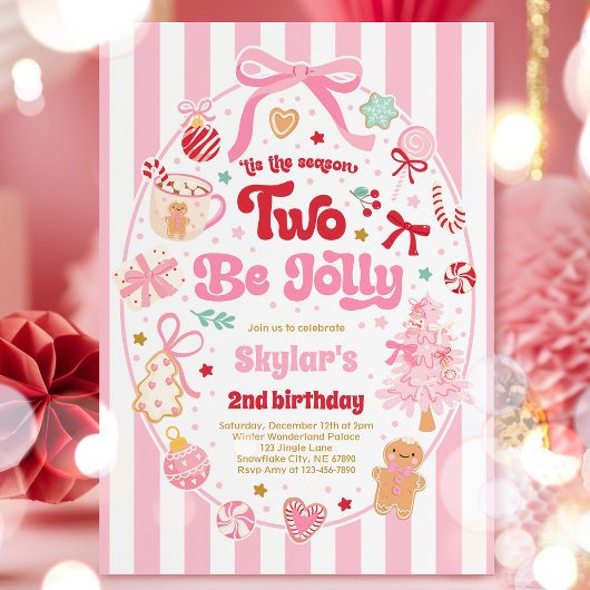 The Season Two Be Jolly Christmas Bow 2nd Birthday Einladung