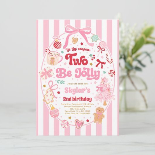 The Season Two Be Jolly Christmas Bow 2nd Birthday Einladung (Stehend Vorderseite)