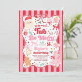 The Season Two Be Merry Christmas Bow 2nd Birthday Einladung (Stehend Vorderseite)