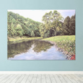 The Serene Waterway: Realistic River Landscape Oil Leinwanddruck (Insitu (Holzboden))