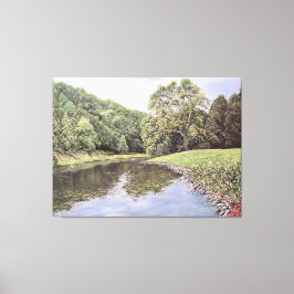The Serene Waterway: Realistic River Landscape Oil Leinwanddruck