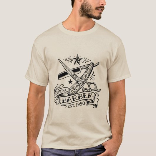 The Sharp Edge | Old-School Barber Flash Grafik T T-Shirt (Vorderseite)