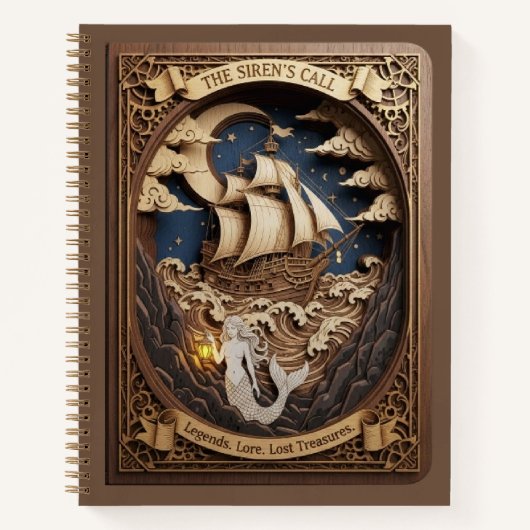 The Siren's Call Nautical Mermaid Wood Carved  Notizblock (Vorderseite)