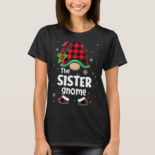 The Sister Gnome Buffalo Plaid Christmas Matching T-Shirt (Vorderseite)