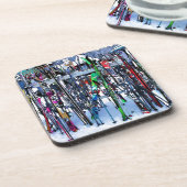 The Ski Party - Skis and Poles Getränkeuntersetzer (Linke Seite)