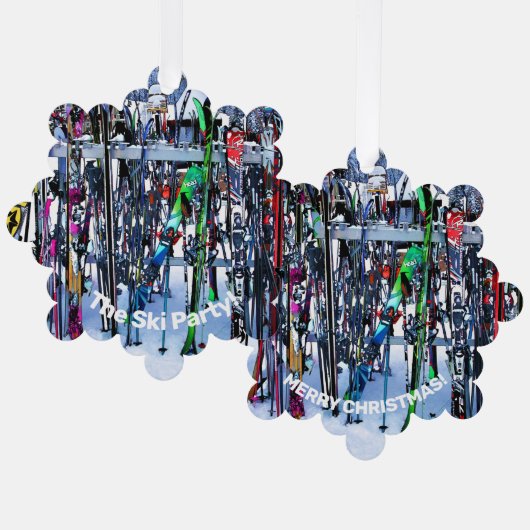 The Ski Party - Skis and Poles Ornament Karte (Vorderseite/Rückseite)