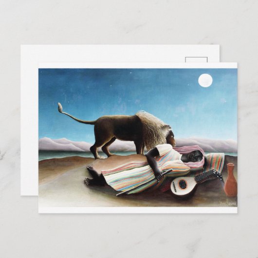 The Sleeping Sinti und Roma, Henri Rousseau (1897) Postkarte (Vorne/Hinten)