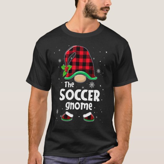 The Soccer Gnome Buffalo Plaid Christmas Matching  T-Shirt (Vorderseite)