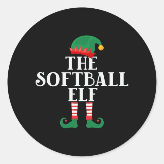 The Softball Elf Funny Christmas Runder Aufkleber (Vorderseite)