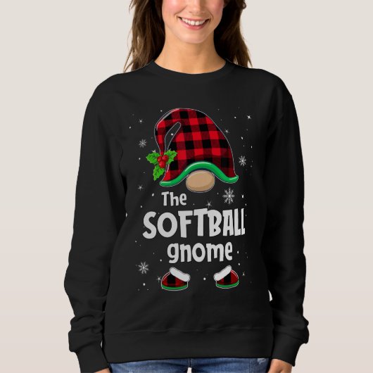 The Softball Gnome Buffalo Plaid Christmas Matchin Sweatshirt (Vorderseite)