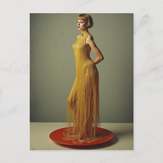 The Spaghetti Dress Woman on Red Platter Postkarte (Vorderseite)