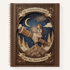The Stargazer's Diary Mountain Telescope Wood Notizblock