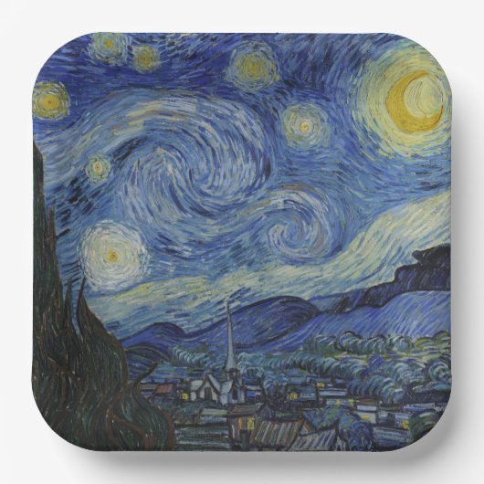 The Starry Night (Vincent van Gogh) (berühmte Kuns Pappteller (Vorderseite)
