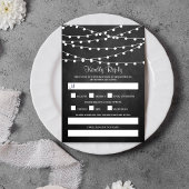 The String Lights On Chalkboard Wedding Collection RSVP Karte