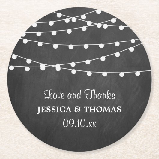 The String Lights On Chalkboard Wedding Collection Runder Pappuntersetzer (Vorderseite)