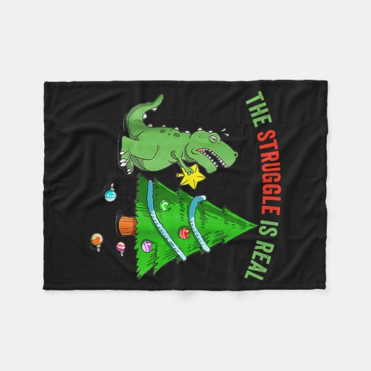 The Struggle Is Real Funny Dinosaur Trex Christmas Fleecedecke (Vorderseite (Horizontal))