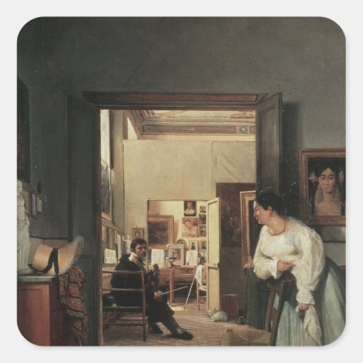 The Studio of Ingres in Rome, 1818 Quadratischer Aufkleber (Vorderseite)