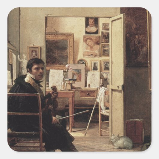 The Studio of Ingres in Rome, 1818 Quadratischer Aufkleber (Vorderseite)