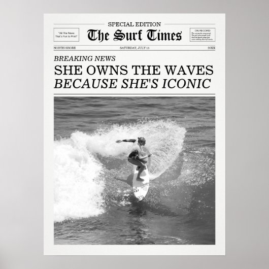The Surf Times Newspaper She Owns The Waves Poster (Vorne)