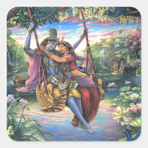 The Swing Pastime - Radha und Krishna Quadratischer Aufkleber